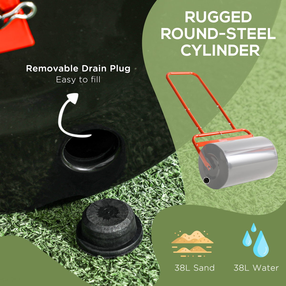 Combination Push/Tow Lawn Roller Filled w/ 38L Sand or Water Garden Outsunny