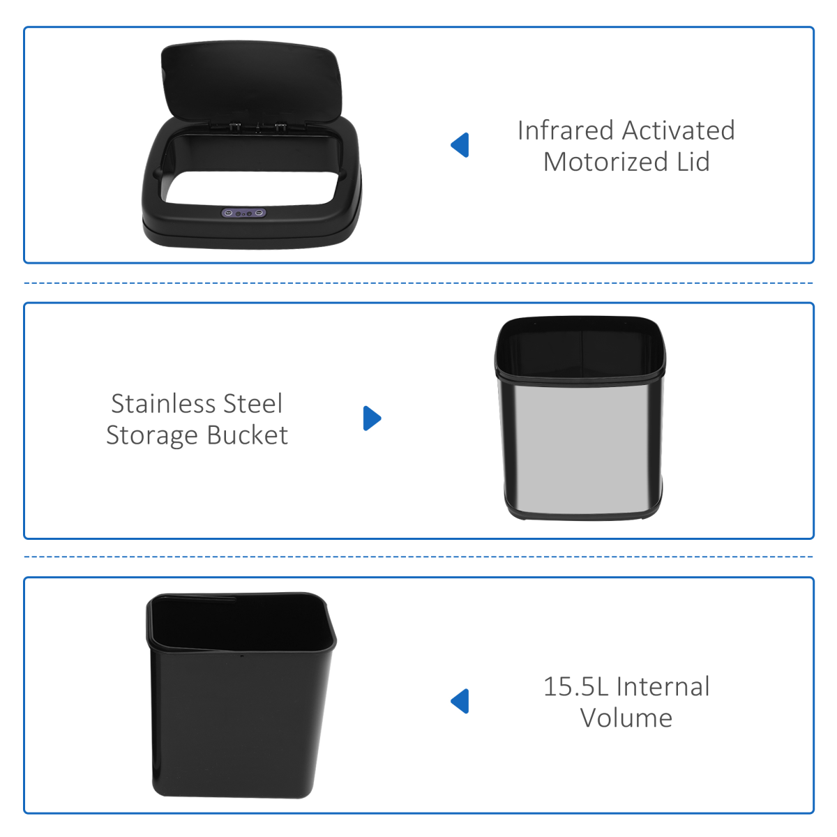 20L Stainless Steel Auto Kitchen Bin Sensor Bucket in L Size