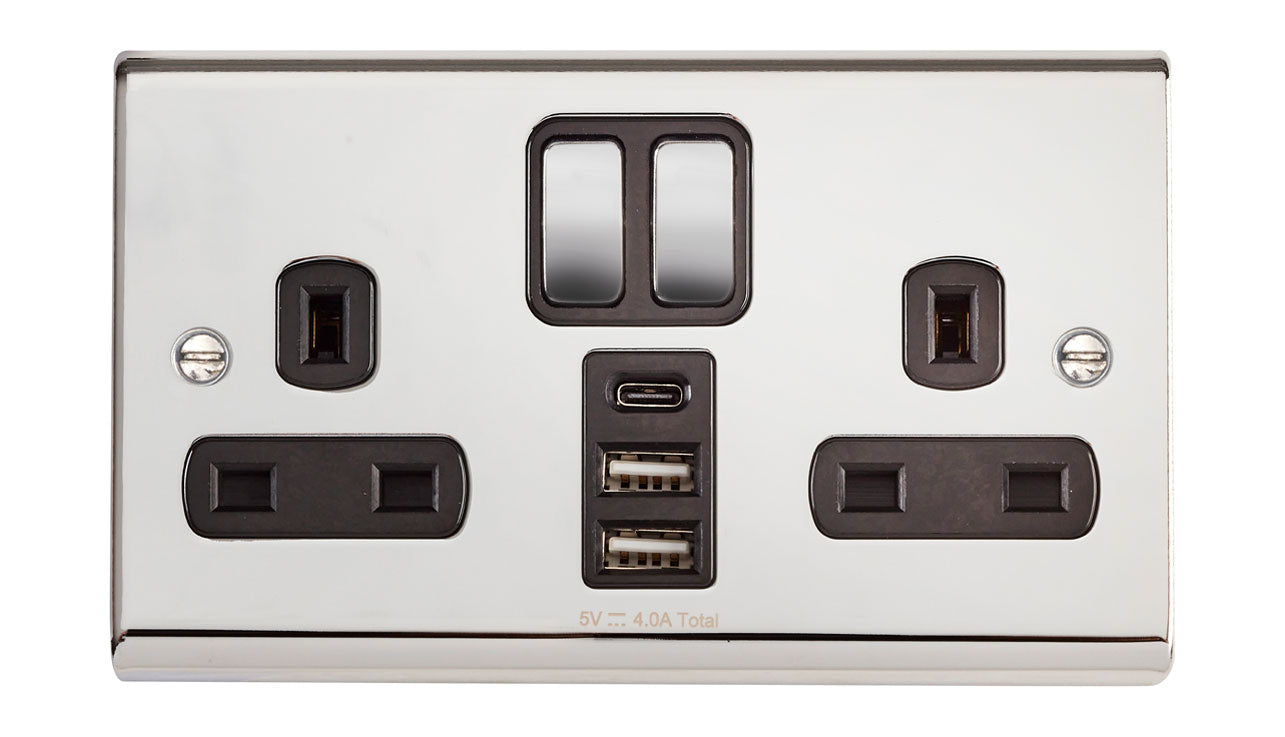 SL DECOR 13A 2G SWITCH SKT BLK SD1288CHB