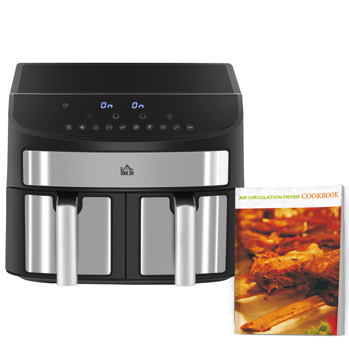 HOMCOM Oil Free Dual Air Fryer 10-in-1 8L w/ Sync Cook & Sync Finish Timer 2400W