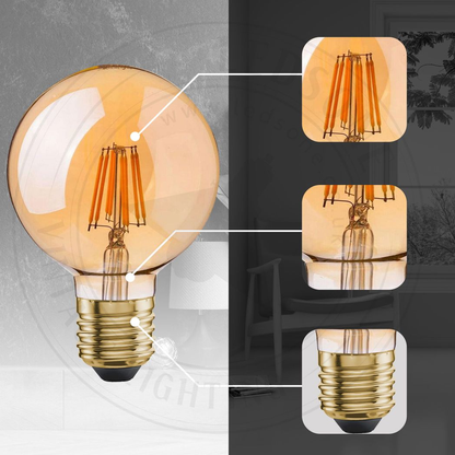 6Pack E27 LED Edison Dimmable Vintage Amber Glass Warm white 2700K Light Bulbs