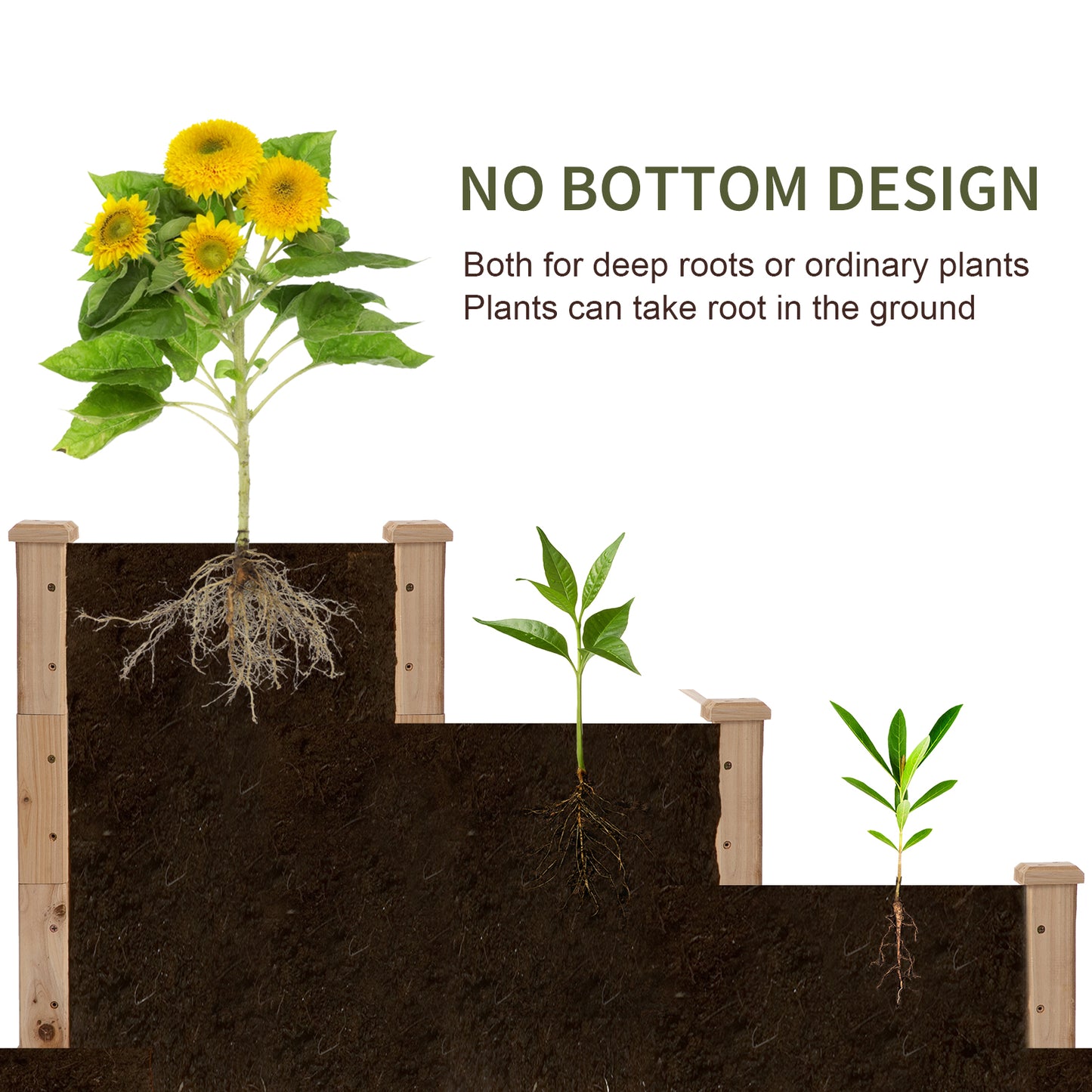 Wooden Raised Bed 3-Tier Planter Kit Elevated Plant Box 124x124x56cm