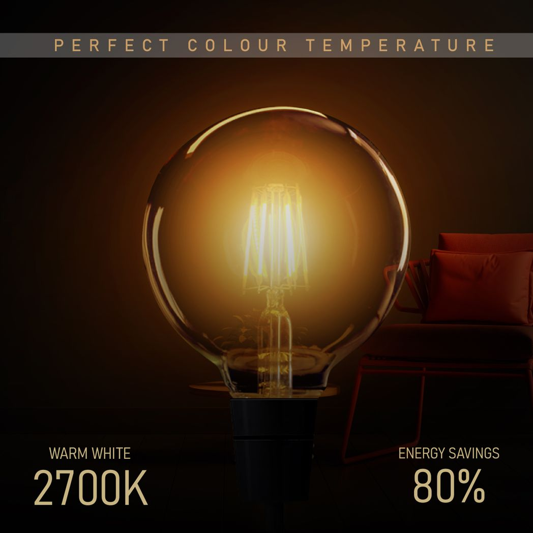 6Pack E27 LED Edison Dimmable Vintage Amber Glass Warm white 2700K Light Bulbs