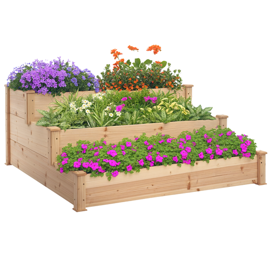 Wooden Raised Bed 3-Tier Planter Kit Elevated Plant Box 124x124x56cm