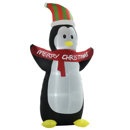 HOMCOM 8ft Inflatable Penguin & Christmas Banner Decoration Inner LED Lights