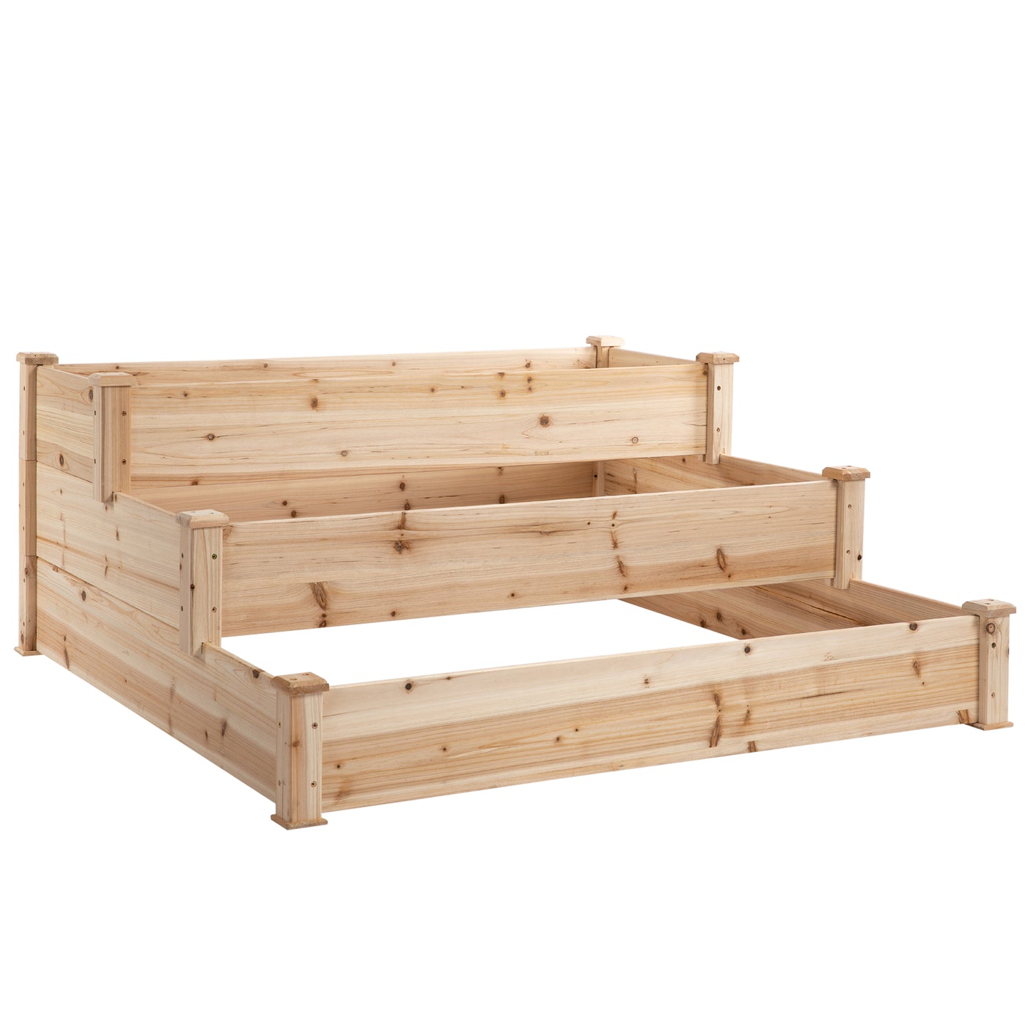 Wooden Raised Bed 3-Tier Planter Kit Elevated Plant Box 124x124x56cm