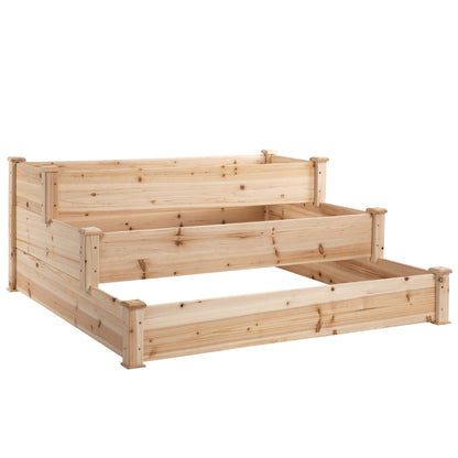 Wooden Raised Bed 3-Tier Planter Kit Elevated Plant Box 124x124x56cm