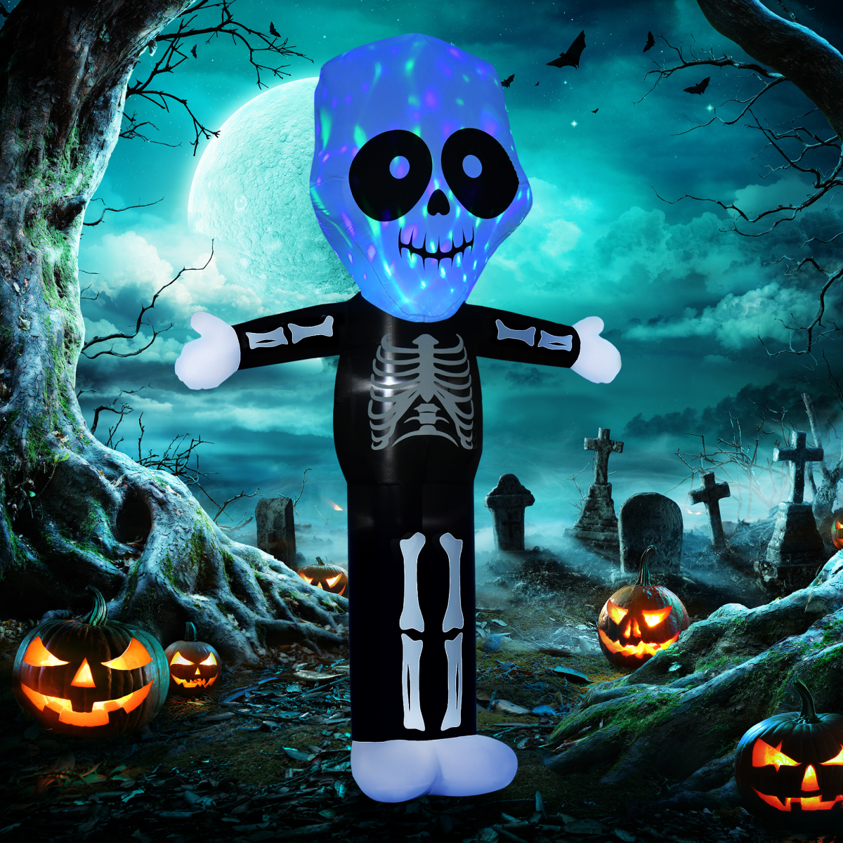 3m Halloween Inflatable Skeleton Ghost Deco LED Lighted for Home In-Outdoor