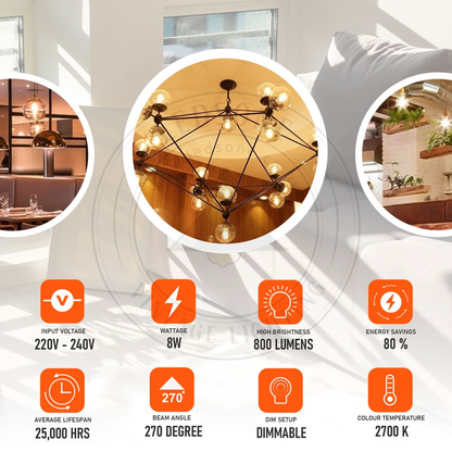 6Pack E27 LED Edison Dimmable Vintage Amber Glass Warm white 2700K Light Bulbs