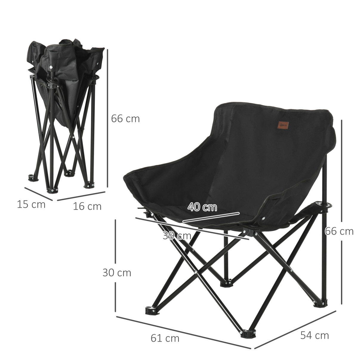 Outsunny Folding Camping Chair with Carrying Bag and Storage Pocket, Black