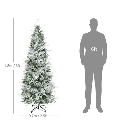 6 Foot Snow Flocked Artificial Christmas Tree Holiday with Pencil Shape HOMCOM