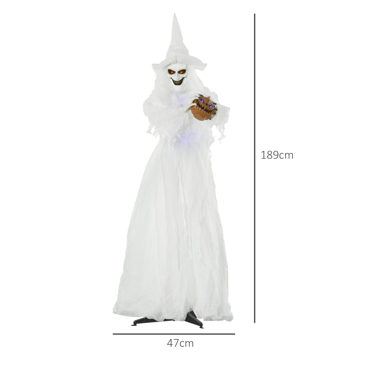 72 Inch Halloween White Witch Holding Pumpkin Skeleton Ghost Motion Lighted Up
