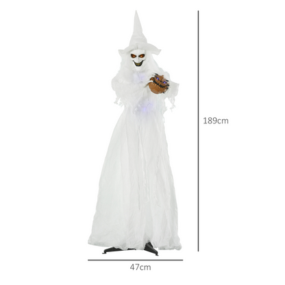 72 Inch Halloween White Witch Holding Pumpkin Skeleton Ghost Motion Lighted Up