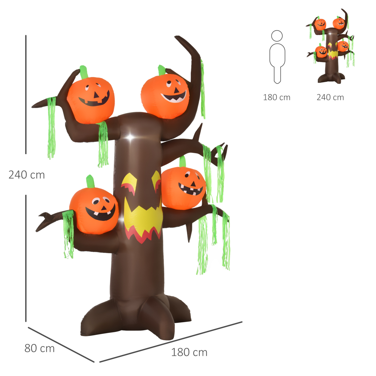 Halloween Decoration 2.4m Inflatable Ghost Tree with Pumpkins and 6 LED Lights