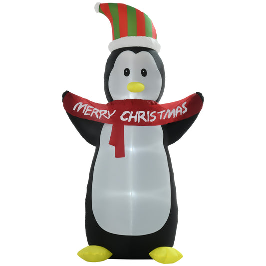 HOMCOM 8ft Inflatable Penguin & Christmas Banner Decoration Inner LED Lights