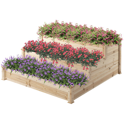 Wooden Raised Bed 3-Tier Planter Kit Elevated Plant Box 124x124x56cm