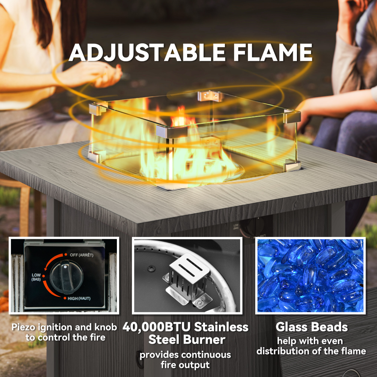 Outsunny Gas Fire Pit Table with 40,000 BTU Burner, Cover, Dark Grey