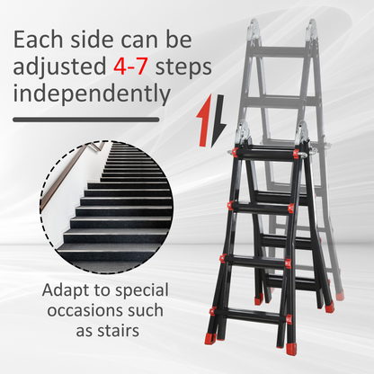 4M Aluminium Duo Ladder Telescopic Herringbone Multi-Purpose DIY Non-Slip