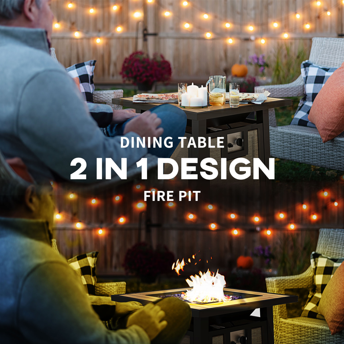 Outsunny Gas Fire Pit Table with 50,000 BTU Burner, Cover, Glass Beads, Brown