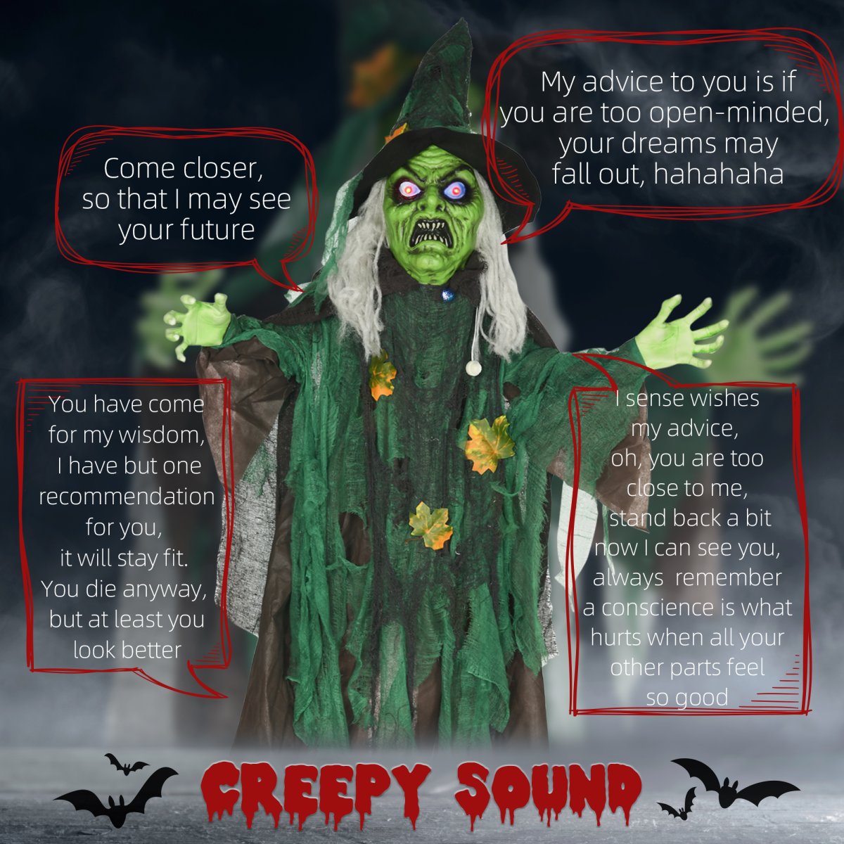 HOMCOM 6ft Outdoor Halloween Witch Prop Decoration with Light Up Eyes and Heart