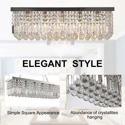 Modern Crystal Ceiling Light Square Crystal Chandelier E14 Base, Silver