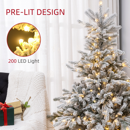 HOMCOM 5 Ft Artificial Christmas Tree with Realistic Snow Branches, LED Lights