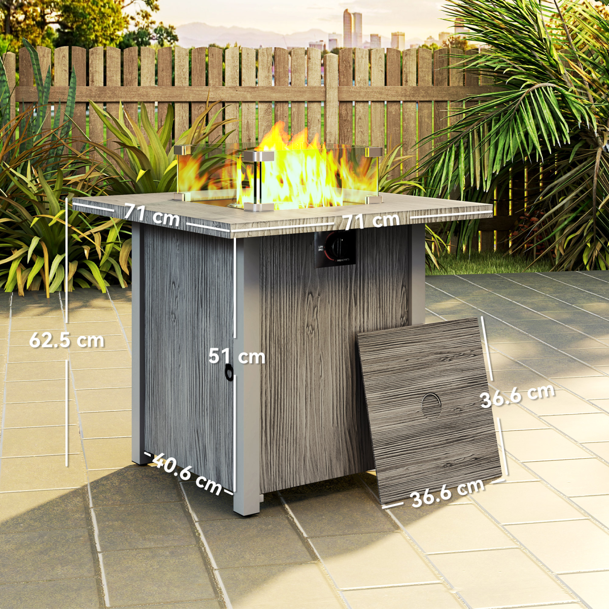 Outsunny Gas Fire Pit Table with 40,000 BTU Burner, Cover, Dark Grey