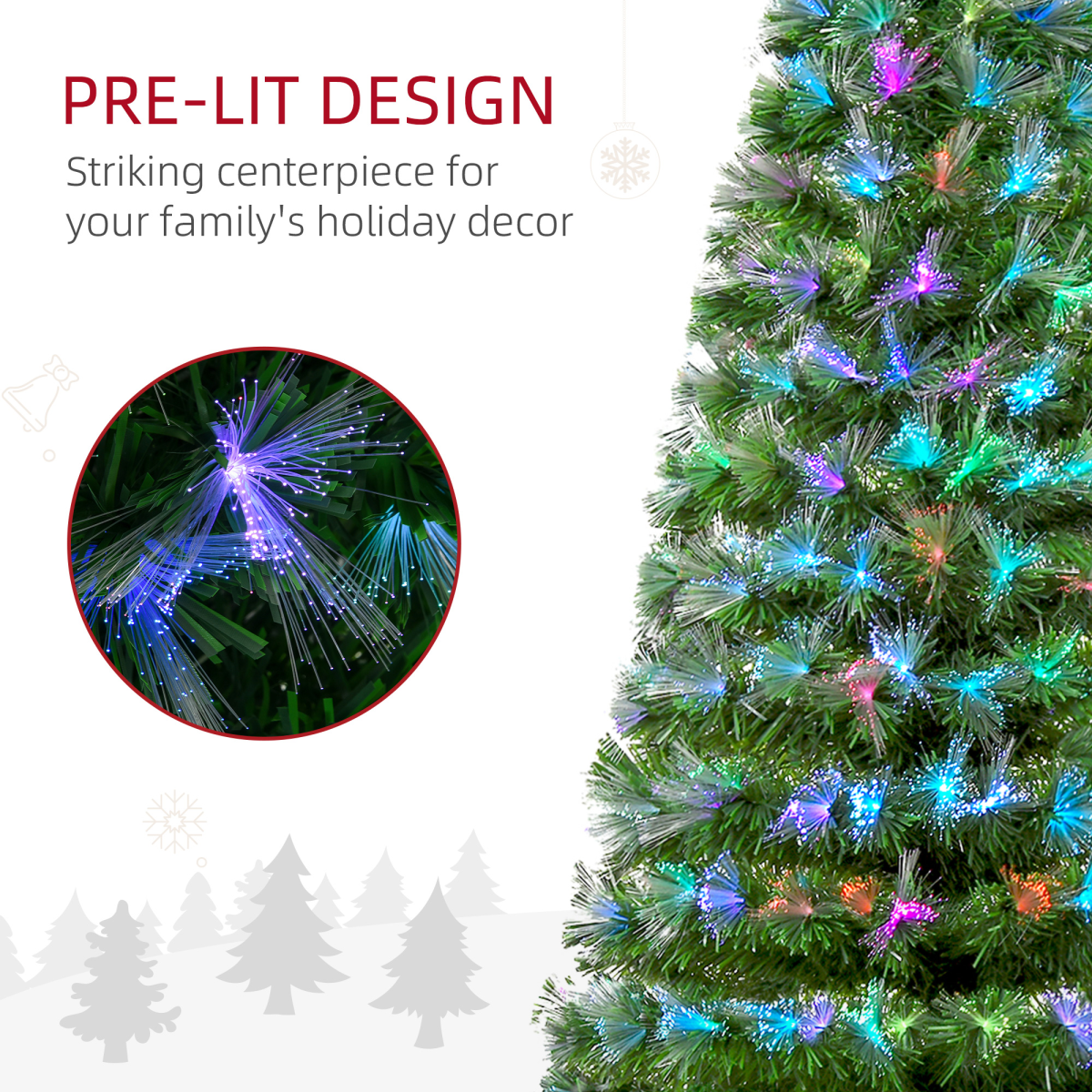 6FT Multicoloured Artificial Christmas Tree Fibre Optic Lights Star Holder