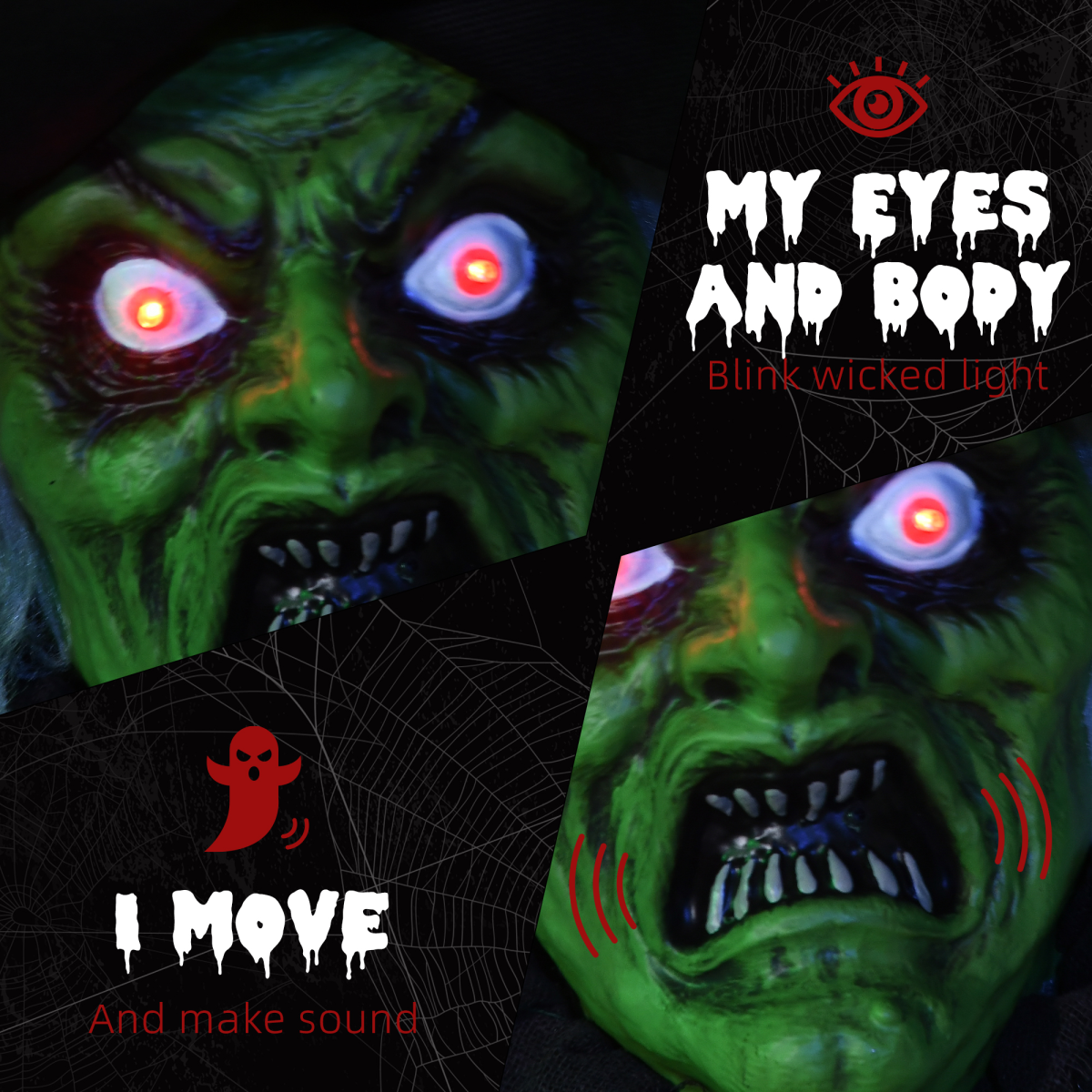 HOMCOM 6ft Outdoor Halloween Witch Prop Decoration with Light Up Eyes and Heart