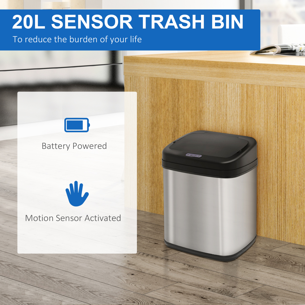 20L Stainless Steel Auto Kitchen Bin Sensor  Bucket in L Size