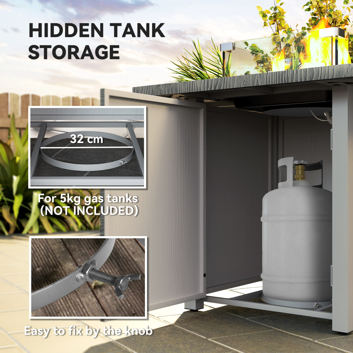 Outsunny Gas Fire Pit Table with 40,000 BTU Burner, Cover, Dark Grey