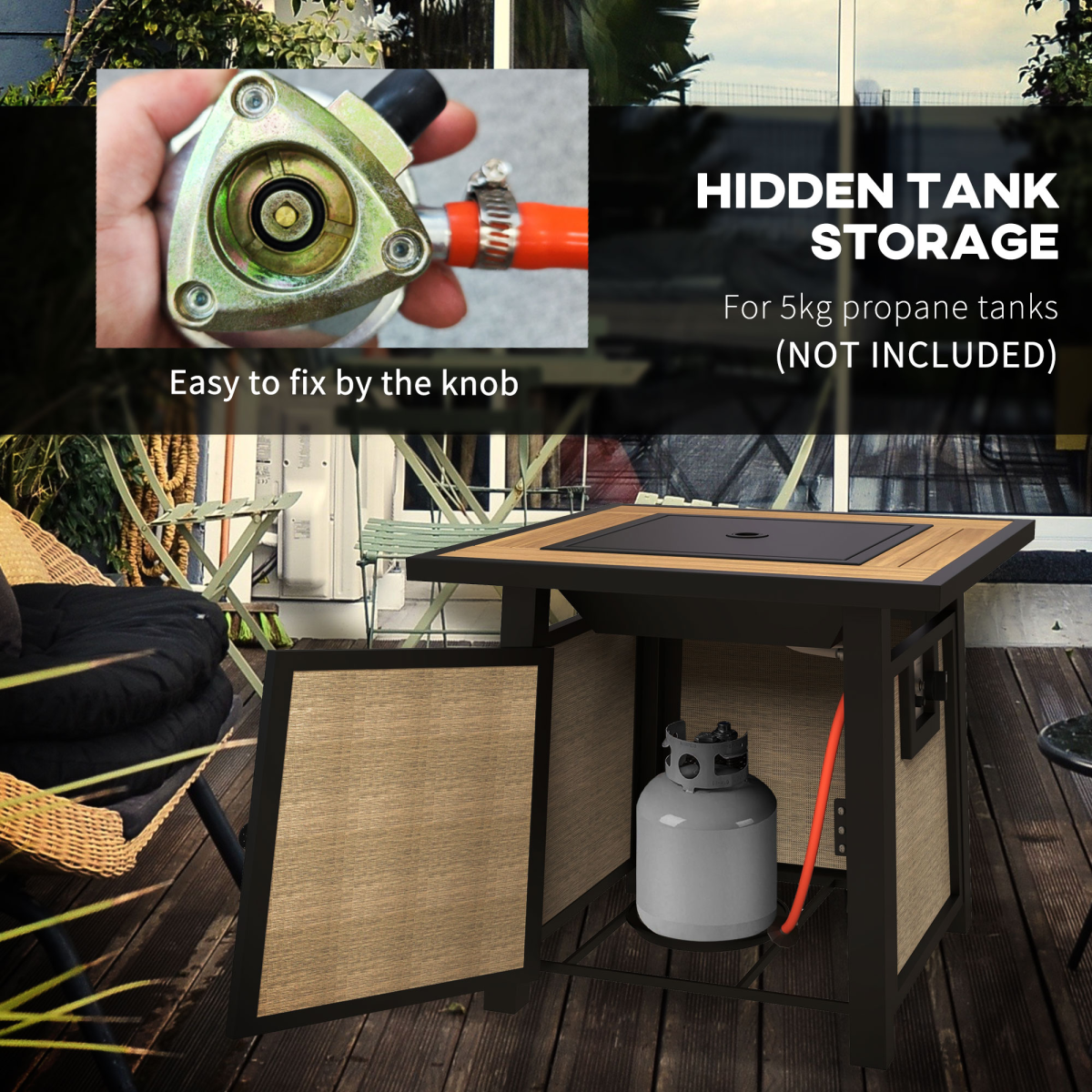 Outsunny Gas Fire Pit Table with 50,000 BTU Burner, Cover, Glass Beads, Brown