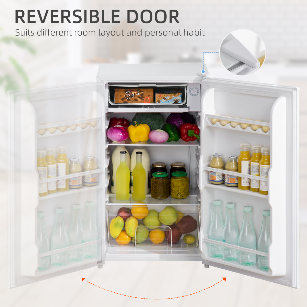 91L Freestanding Under Counter Fridge with Chiller Box Reversible Door White