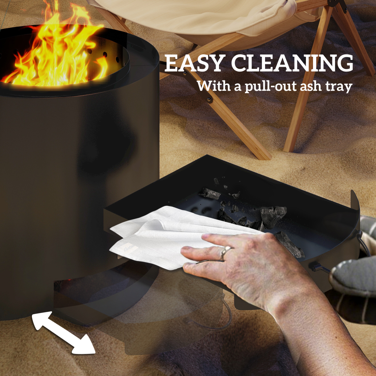 Outsunny Outdoor Round Fire Pit with Ash Tray and Fire Poker, Black