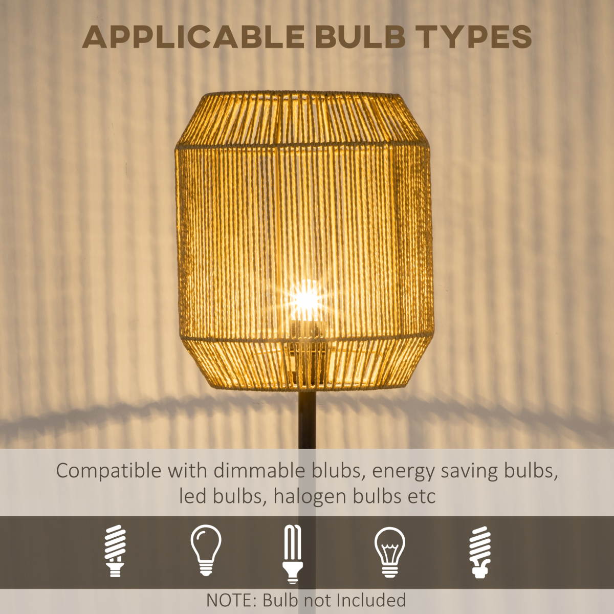 HOMCOM Farmhouse Floor Lamp for Living Room Bedroom with Rattan Wicker, Natural
