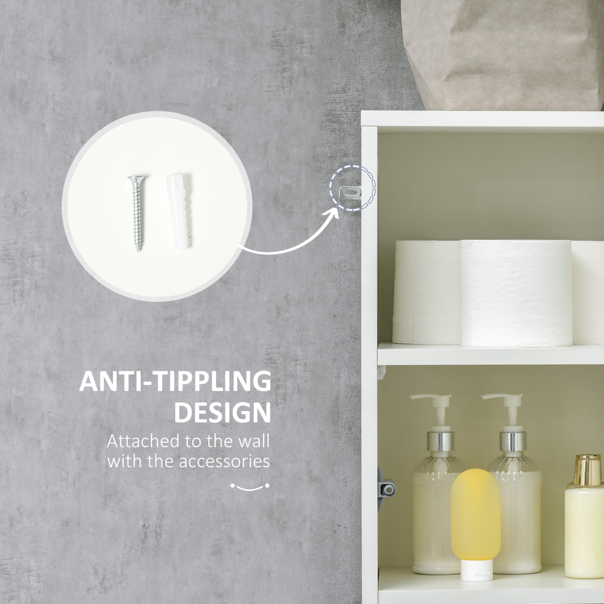 kleankin High Gloss Tall Bathroom Cabinet with Adjustable Shelves White