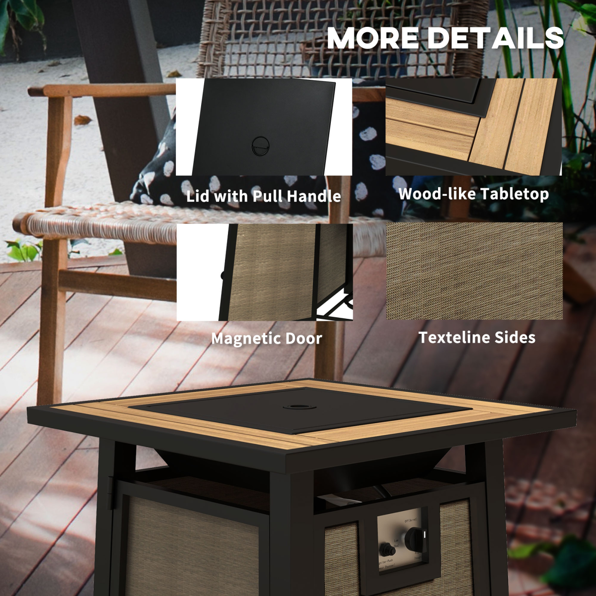 Outsunny Gas Fire Pit Table with 50,000 BTU Burner, Cover, Glass Beads, Brown