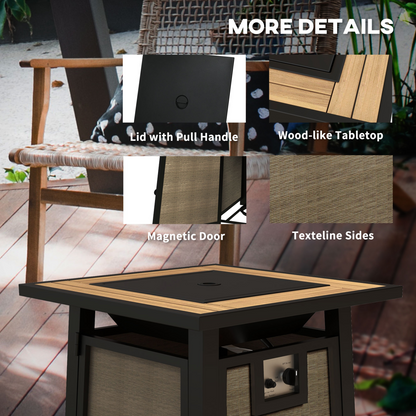 Outsunny Gas Fire Pit Table with 50,000 BTU Burner, Cover, Glass Beads, Brown