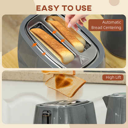 HOMCOM 1.7L Fast Boil Electric Kettle and 2 Slice Water Toaster Set, Grey
