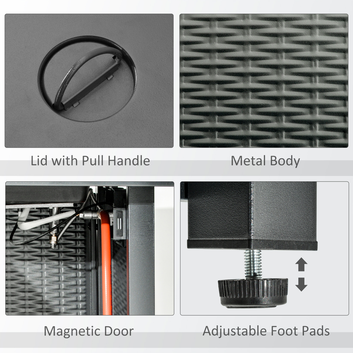 Square Propane Gas Fire Pit Table Rattan Smokeless Patio Heater Lava Rocks & Lid