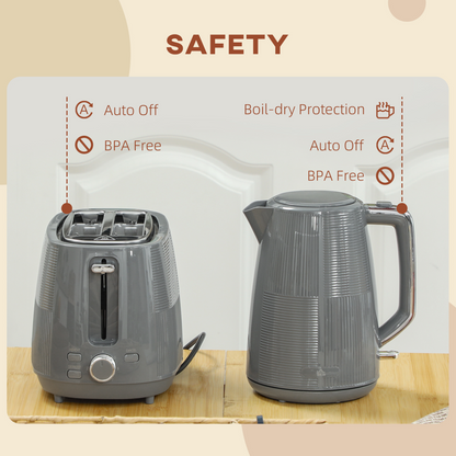 HOMCOM 1.7L Fast Boil Electric Kettle and 2 Slice Water Toaster Set, Grey