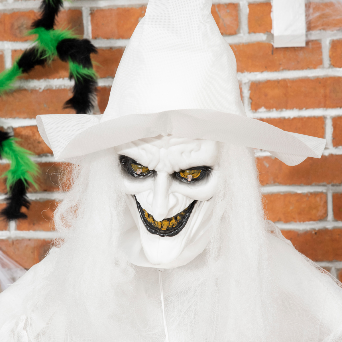 72 Inch Halloween White Witch Holding Pumpkin Skeleton Ghost Motion Lighted Up