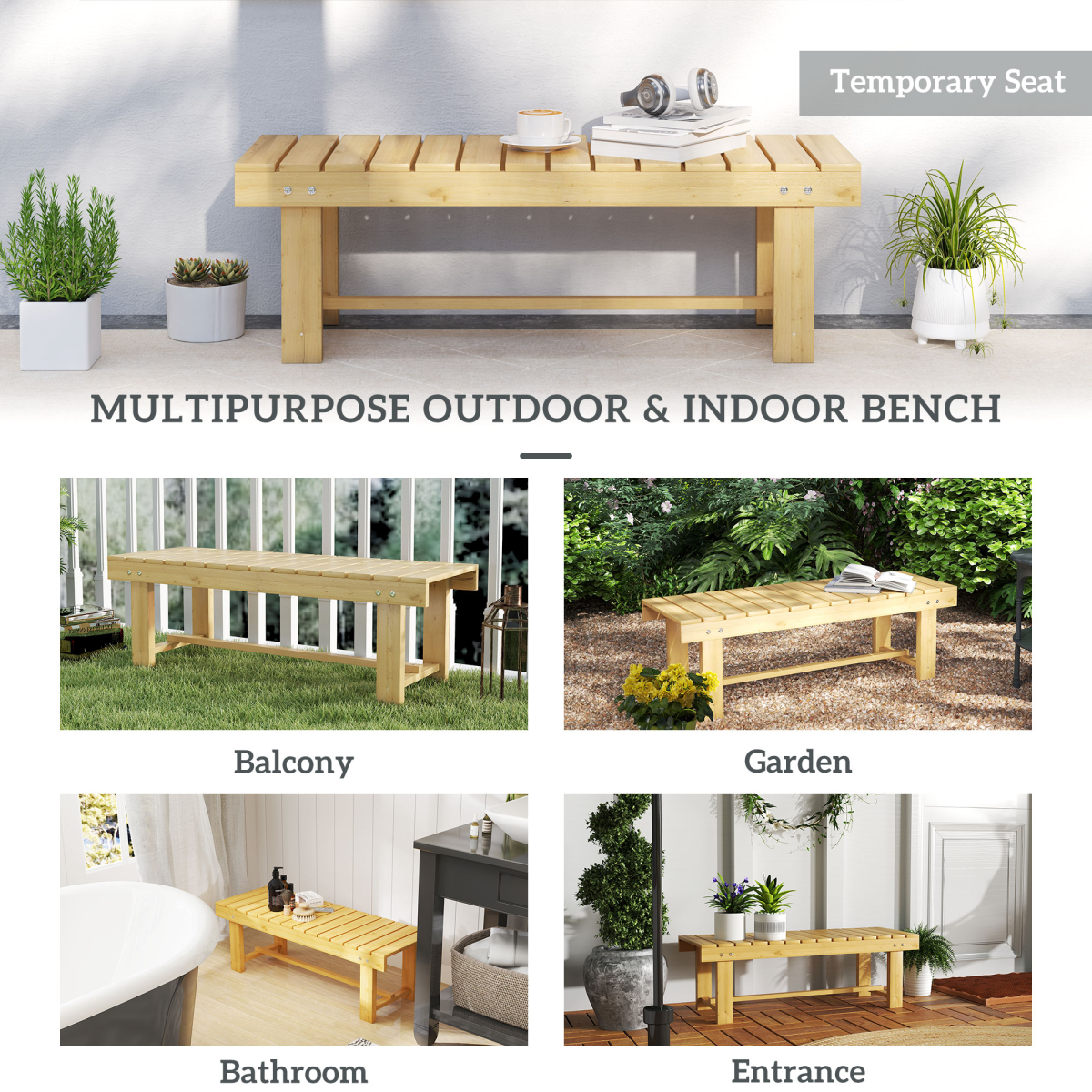 Outsunny 2-Seater Outdoor Garden Fir Wood Patio Bench