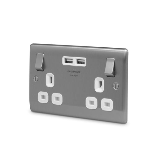 BG NBS22U3W-01 BRUSHED STEEL 13A 2 GANG