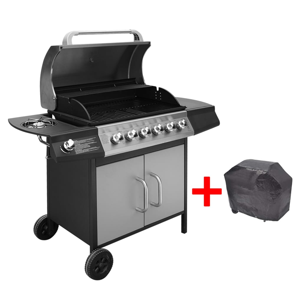 Gas Barbecue Grill 6+1 Cooking Zone Black and Silver