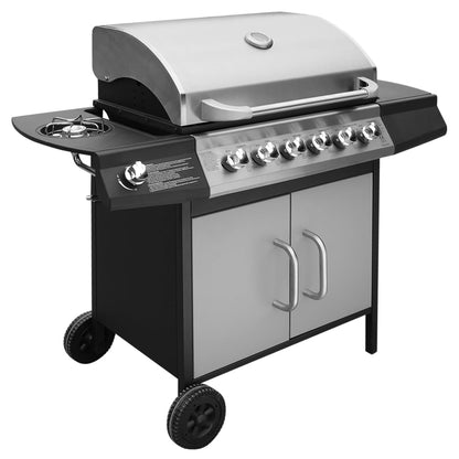 Gas Barbecue Grill 6+1 Cooking Zone Black and Silver