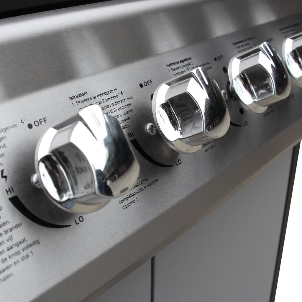 Gas Barbecue Grill 6+1 Cooking Zone Black and Silver