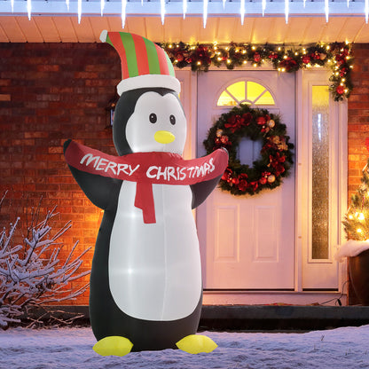 HOMCOM 8ft Inflatable Penguin & Christmas Banner Decoration Inner LED Lights