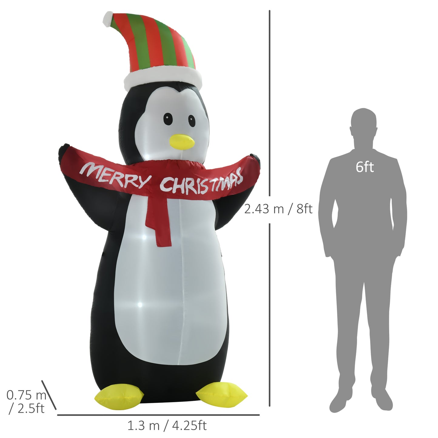 HOMCOM 8ft Inflatable Penguin & Christmas Banner Decoration Inner LED Lights