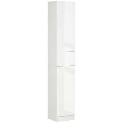 kleankin High Gloss Tall Bathroom Cabinet with Adjustable Shelves White